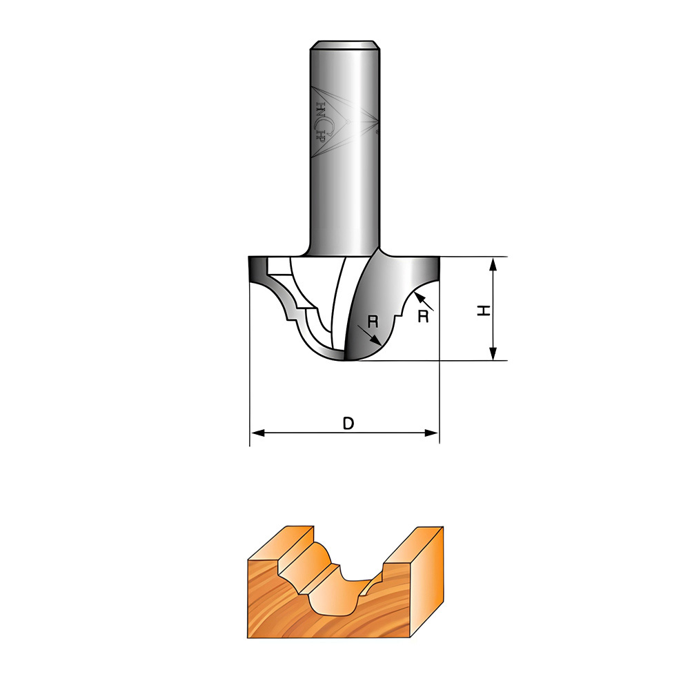 CHP0805M - Double Roman Ogee Router Bit Without Bearing