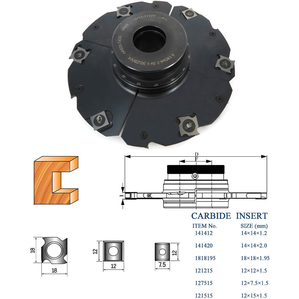 CHPJ006.06 - Carbide Insert Adjustable Grooving Cutterhead With Threaded Bush