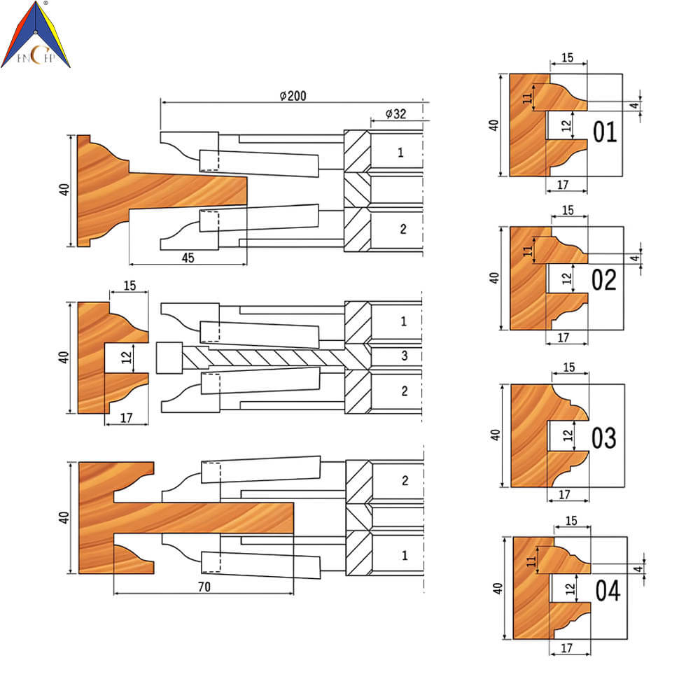 CHPH007.04 - Carbide Tipped 3 Pcs Doorframe Shaper Cutter Set